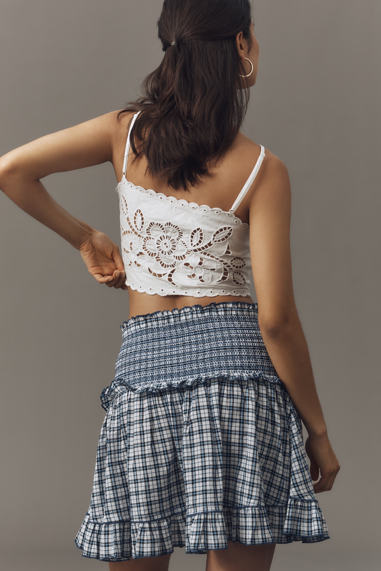 Maeve Smocked Flounce Mini Skirt