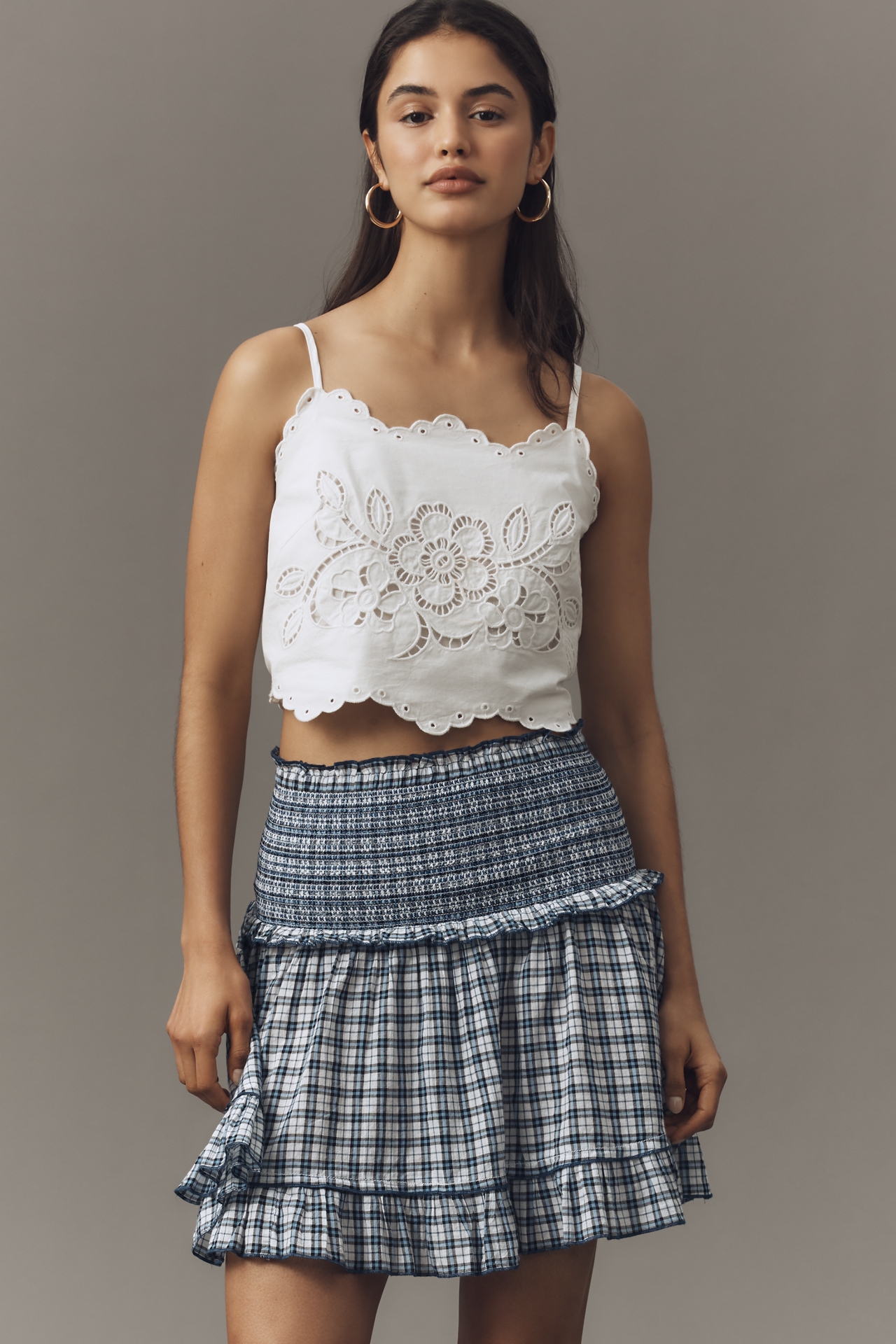 Maeve Smocked Flounce Mini Skirt