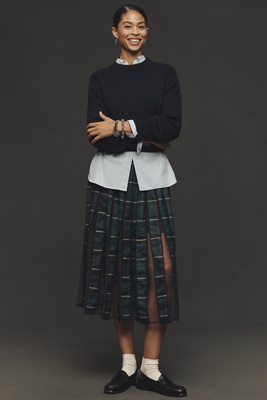 Maeve Pleated Tulle Knee-length Skirt In Green