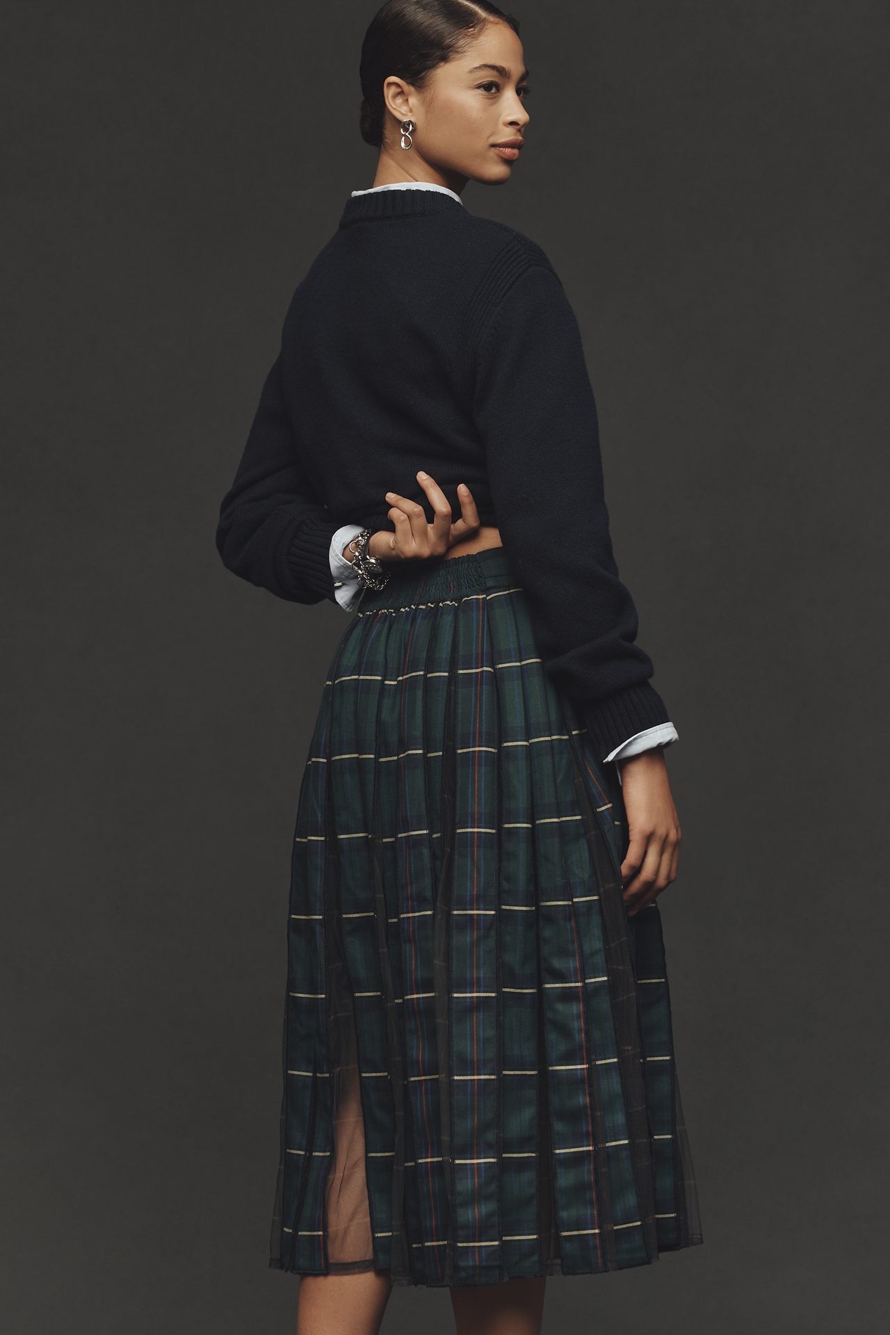 Maeve Pleated Tulle Knee-Length Skirt