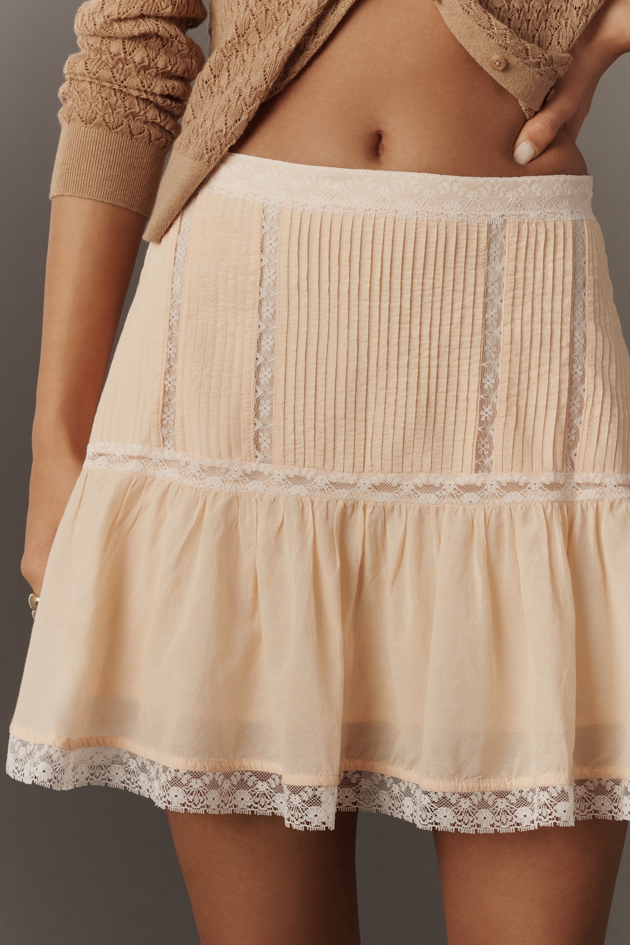 By Anthropologie Lace Frill Mini Skirt