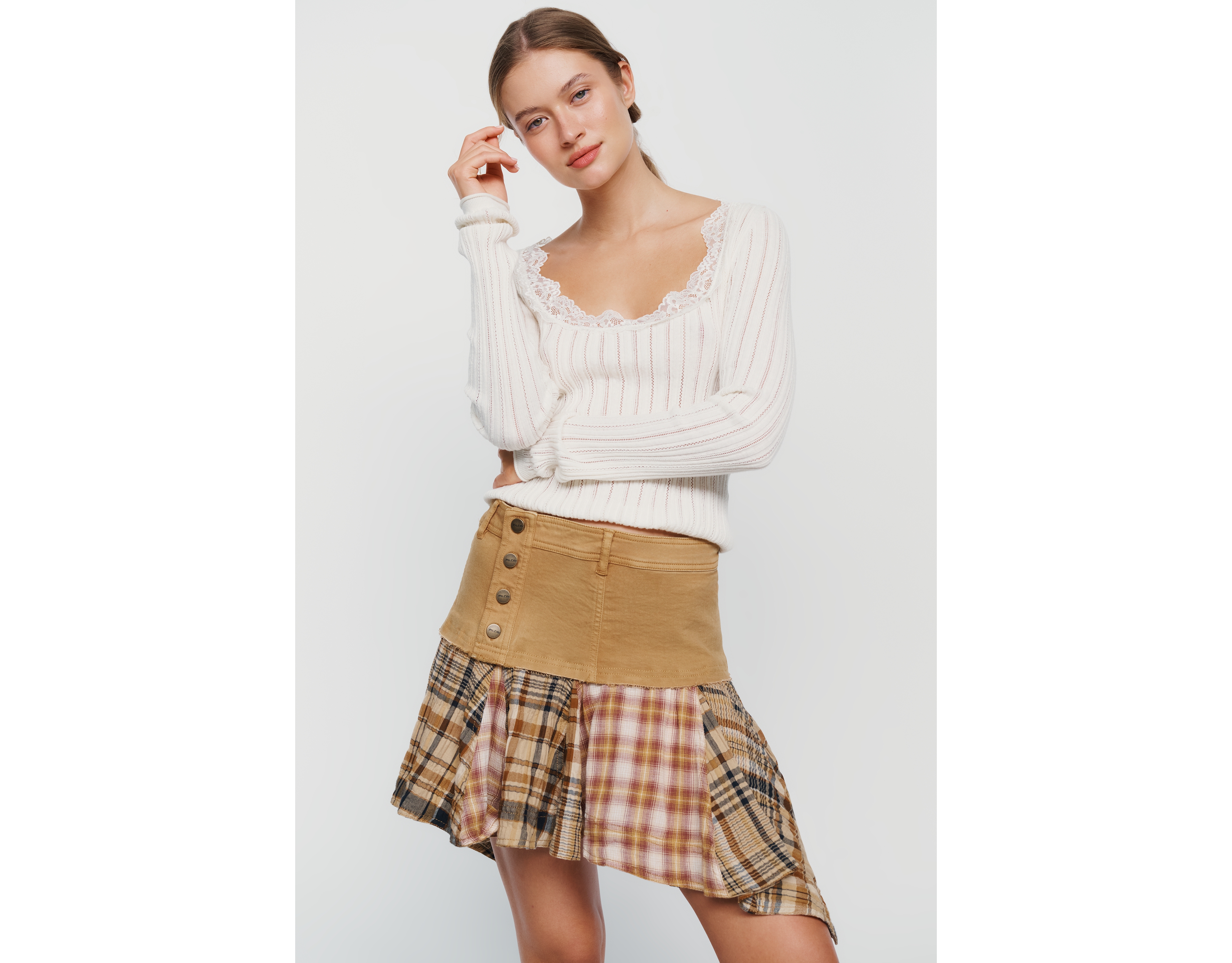 Pilcro Twofer Asymmetrical Mini Skirt