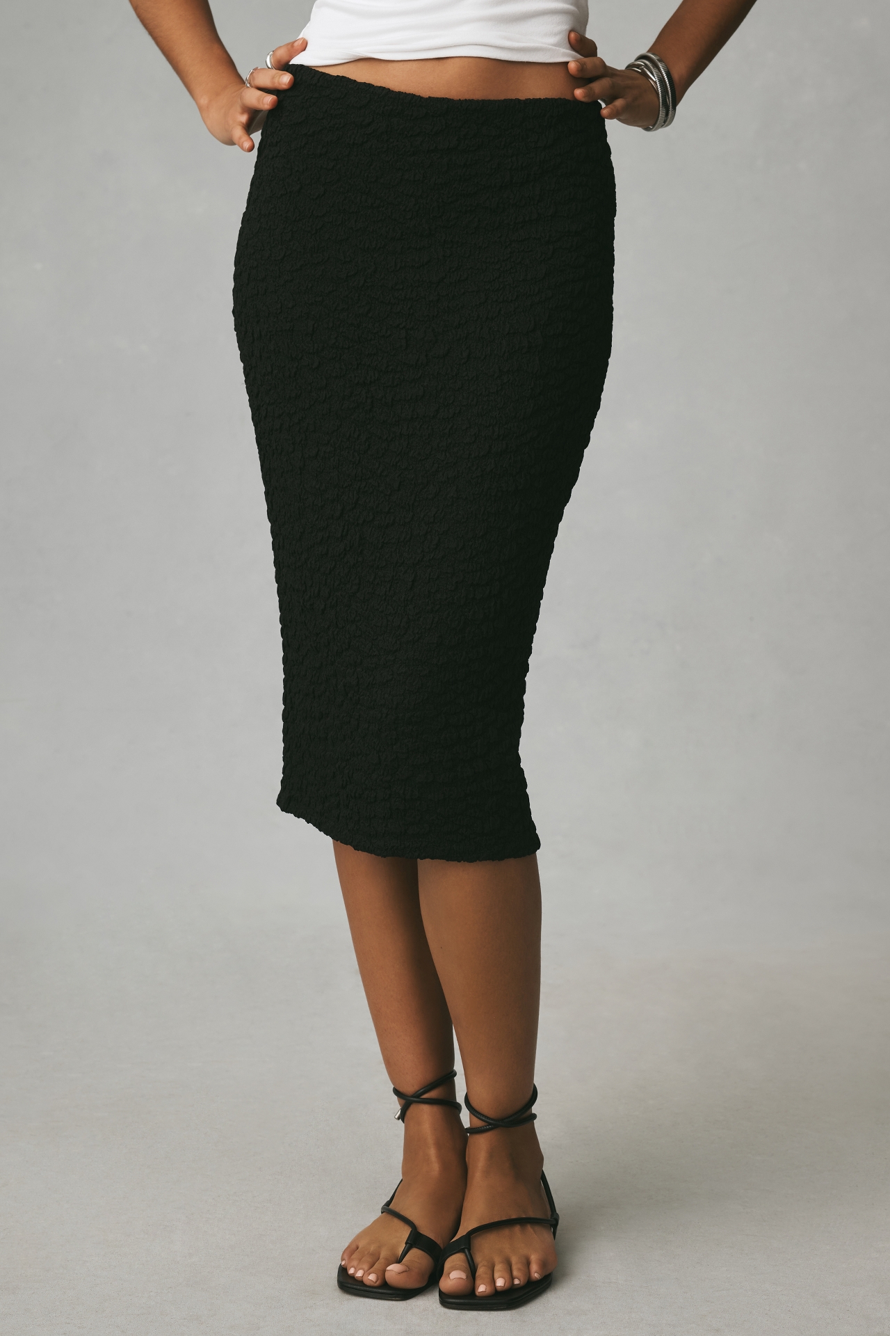 Maeve Puckered Knit Pencil Midi Skirt