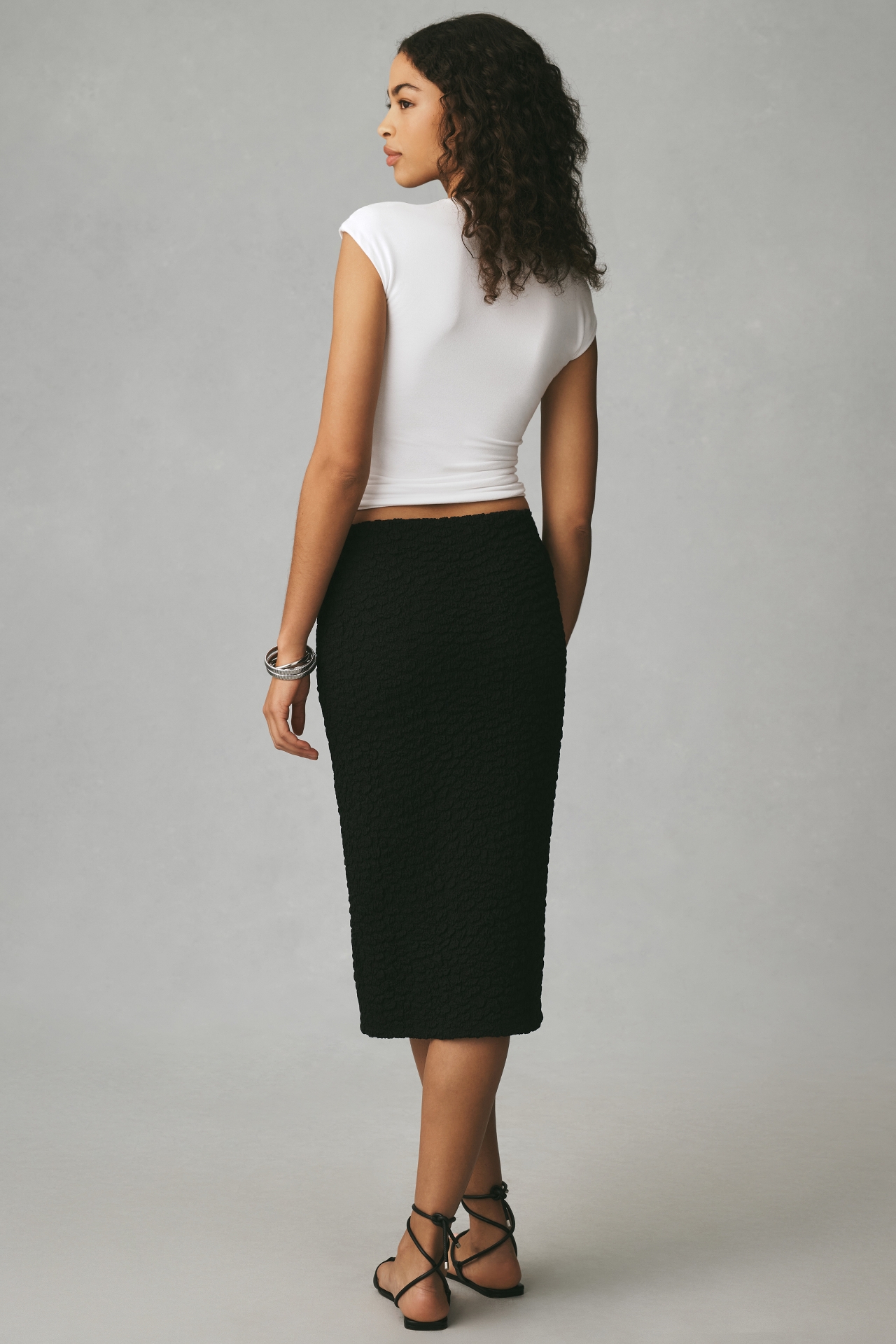 Maeve Puckered Knit Pencil Midi Skirt