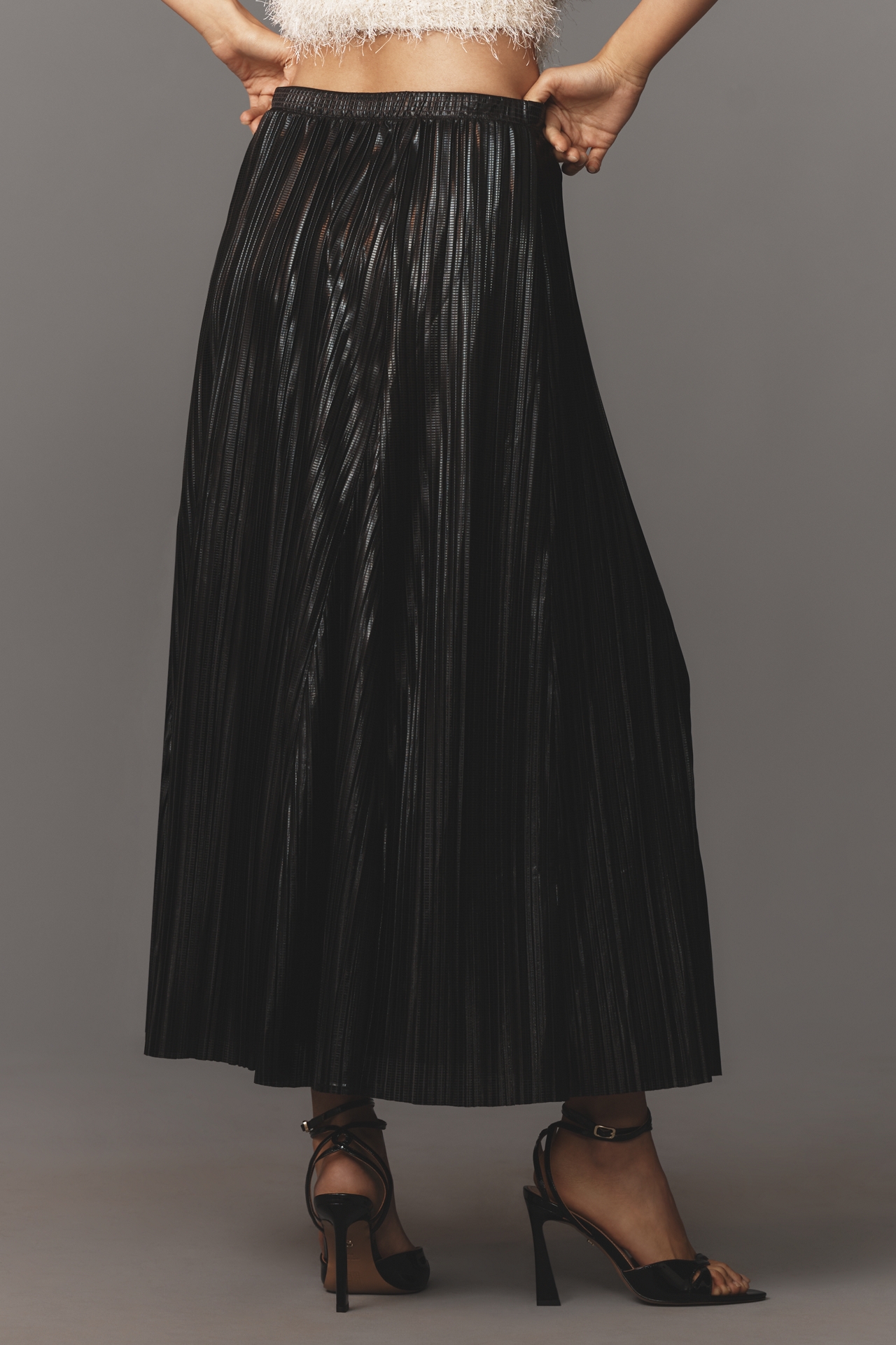 By Anthropologie Metallic Pleated Midi Skirt