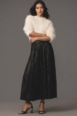 By Anthropologie Metallic Pleated Midi Skirt