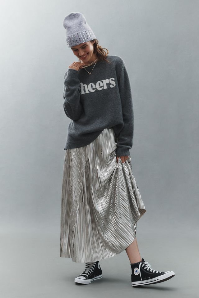 By Anthropologie Metallic Pleated Midi Skirt #8