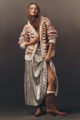 By Anthropologie Metallic Pleated Midi Skirt