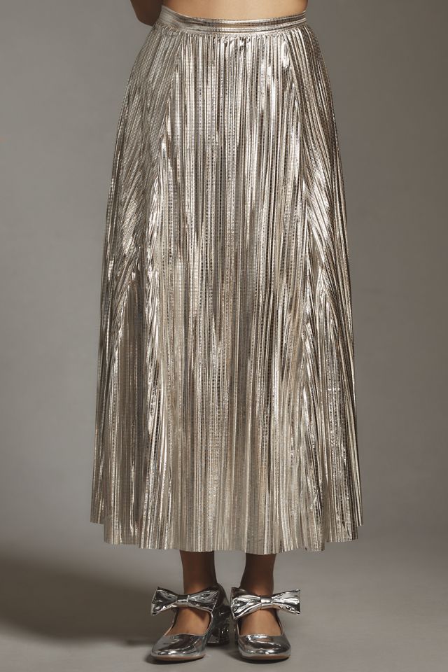 By Anthropologie Metallic Pleated Midi Skirt #1