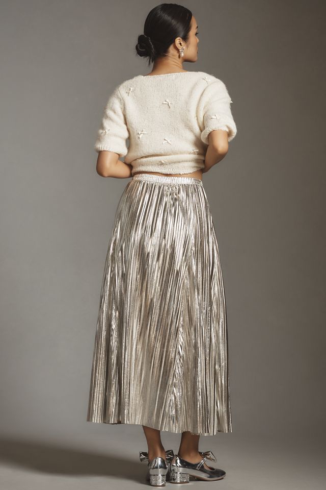 By Anthropologie Metallic Pleated Midi Skirt #3