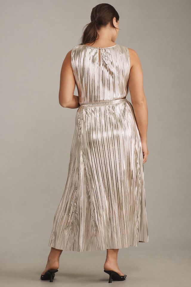 By Anthropologie Metallic Pleated Midi Skirt #11