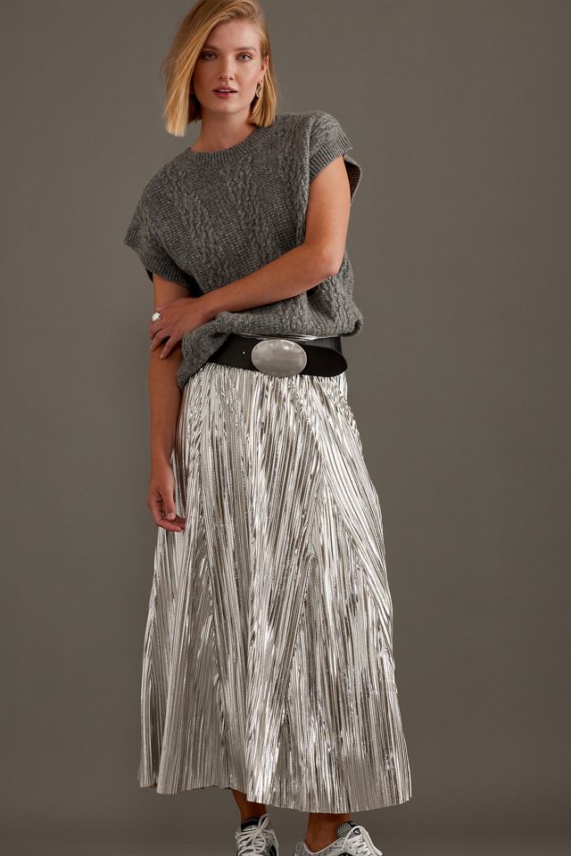 By Anthropologie Metallic Pleated Midi Skirt #5