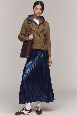 By Anthropologie Metallic Pleated Midi Skirt In Blue