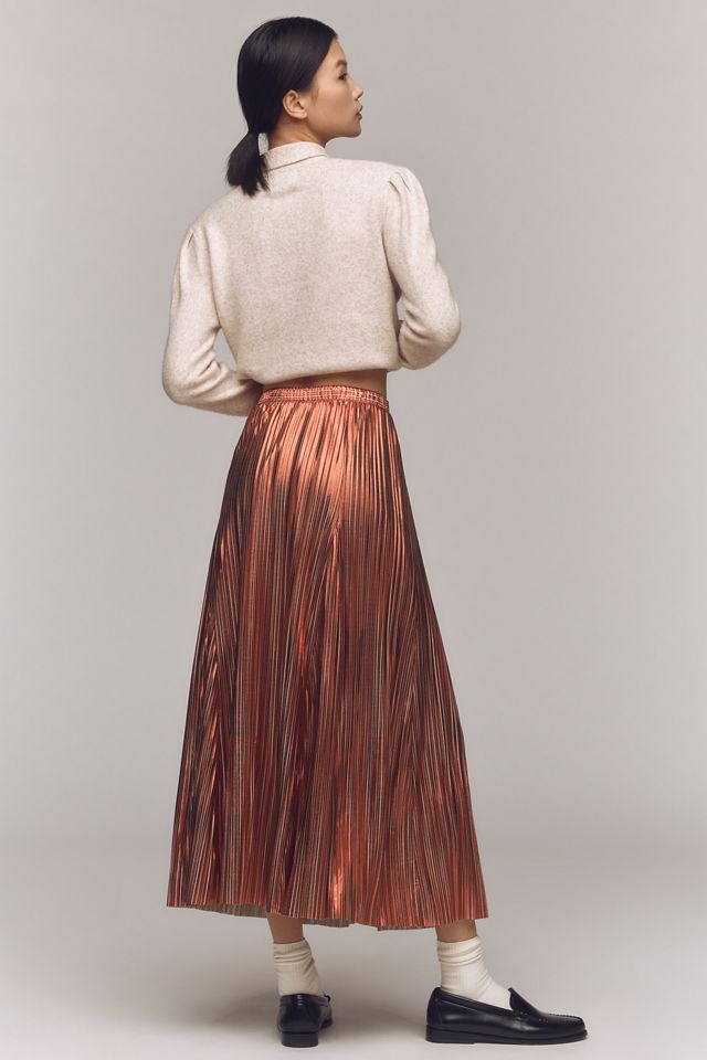 By Anthropologie Metallic Pleated Midi Skirt #2
