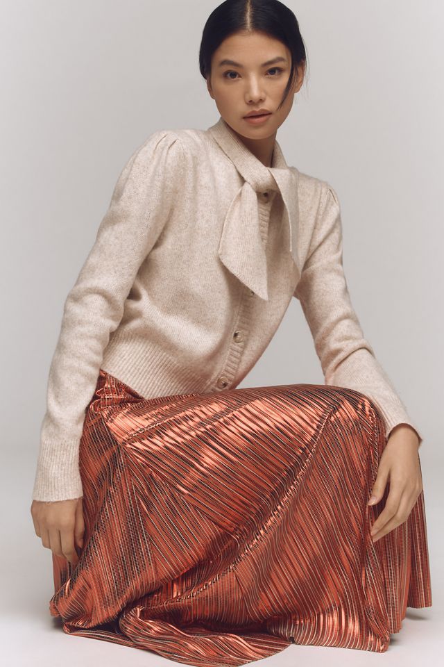 By Anthropologie Metallic Pleated Midi Skirt #3