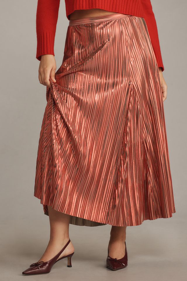 By Anthropologie Metallic Pleated Midi Skirt #5