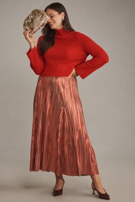 By Anthropologie Metallic Pleated Midi Skirt