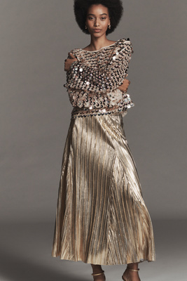 By Anthropologie Metallic Pleated Midi Skirt product page