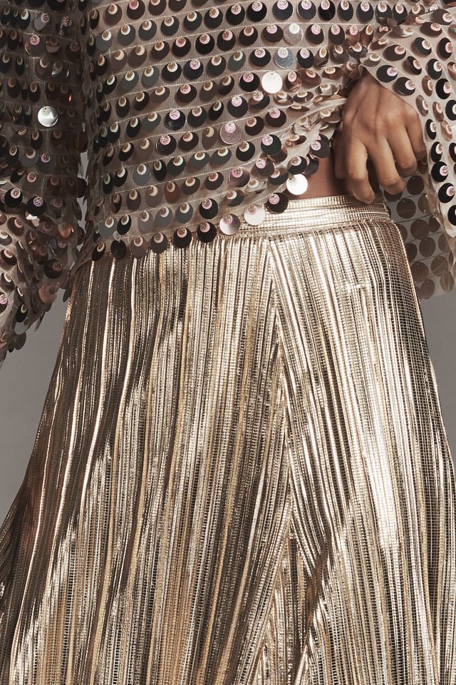 By Anthropologie Metallic Pleated Midi Skirt #1