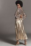 By Anthropologie Metallic Pleated Midi Skirt