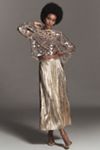 By Anthropologie Metallic Pleated Midi Skirt