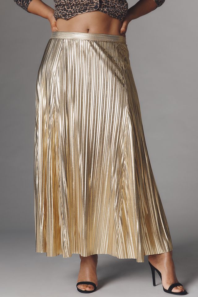 By Anthropologie Metallic Pleated Midi Skirt #5