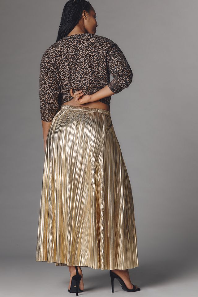 By Anthropologie Metallic Pleated Midi Skirt #6
