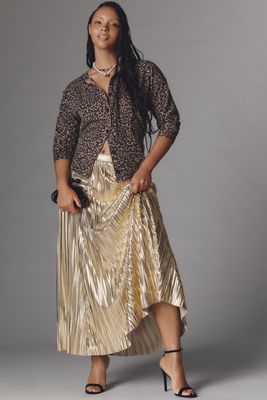 By Anthropologie Metallic Pleated Midi Skirt