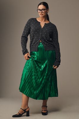 By Anthropologie Metallic Pleated Midi Skirt