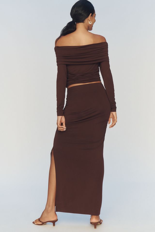 Maeve Ruched Jersey Column Maxi Skirt #3