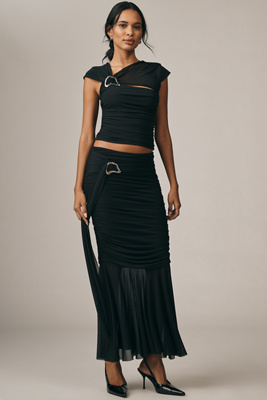 By Anthropologie Ruched Sash Mermaid Maxi Skirt product page