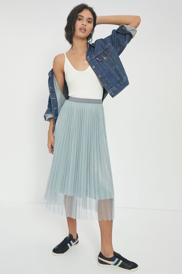 Pleated tulle midi clearance skirt