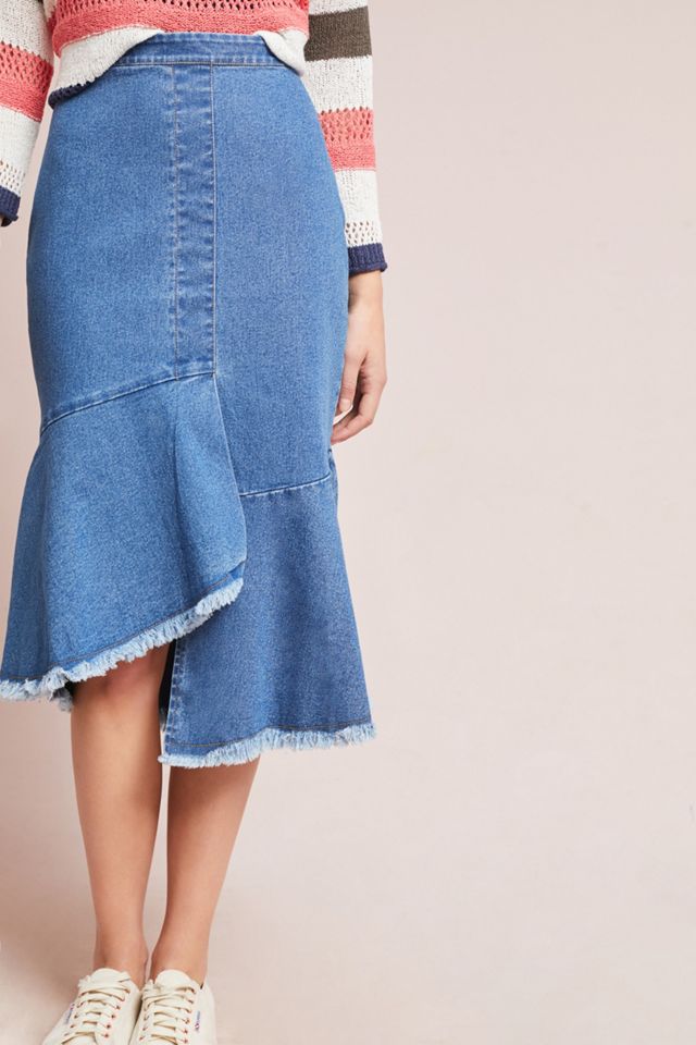 Flounced Denim Pencil Skirt #2