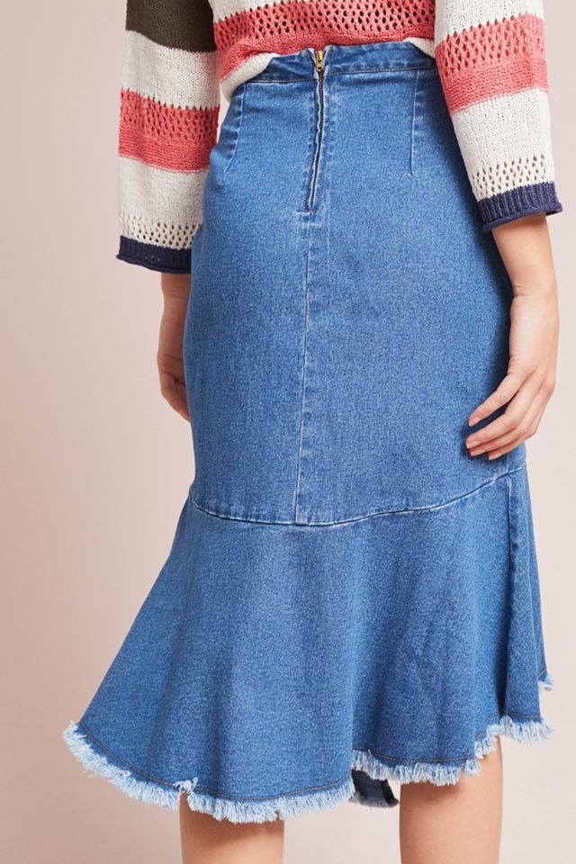 Flounced Denim Pencil Skirt #3