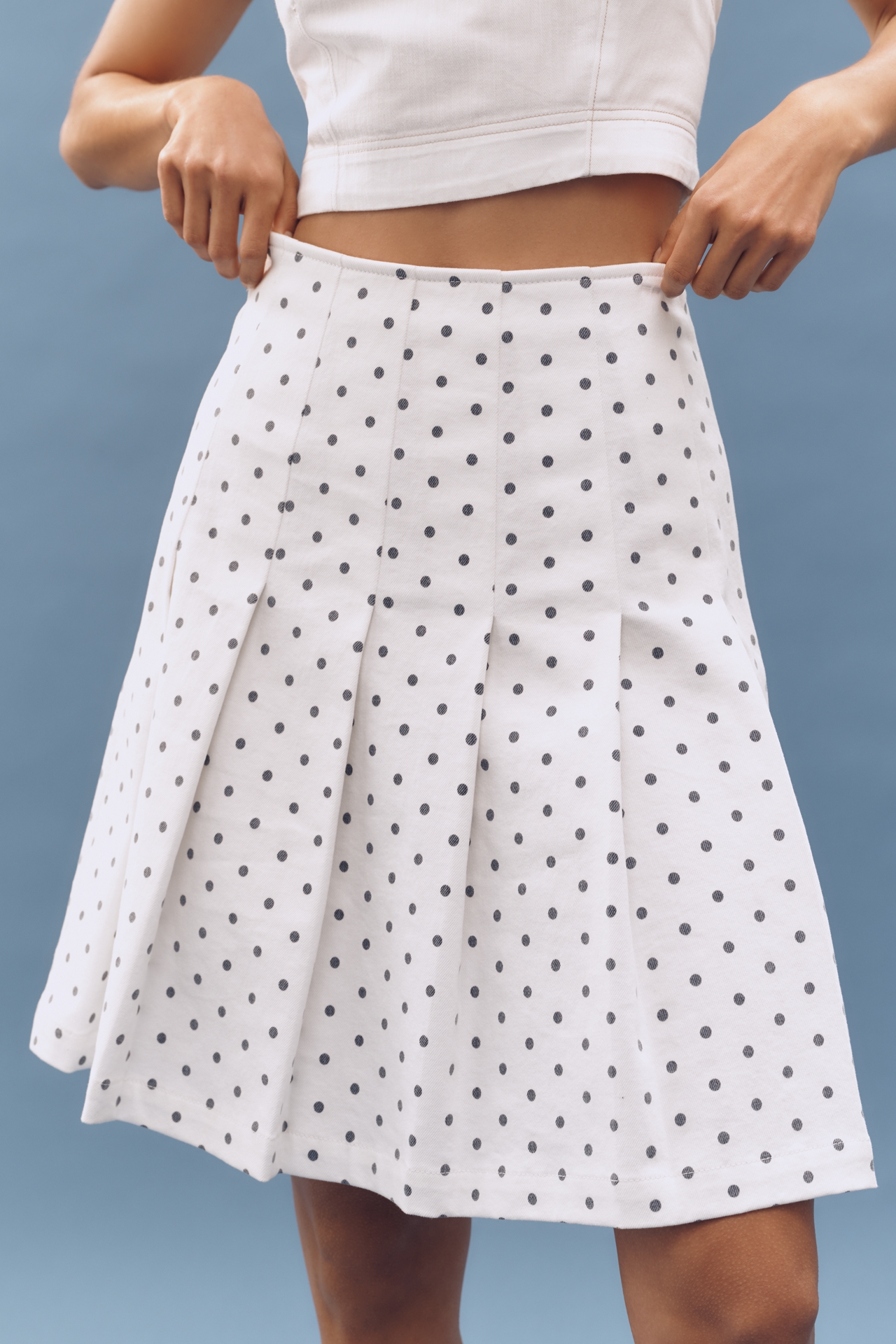 DL1961 Pleated Denim A-Line Knee-Length Skirt