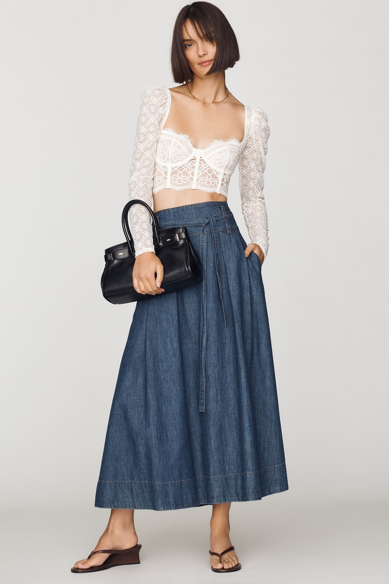 Second Female Evana Denim Midi Skirt