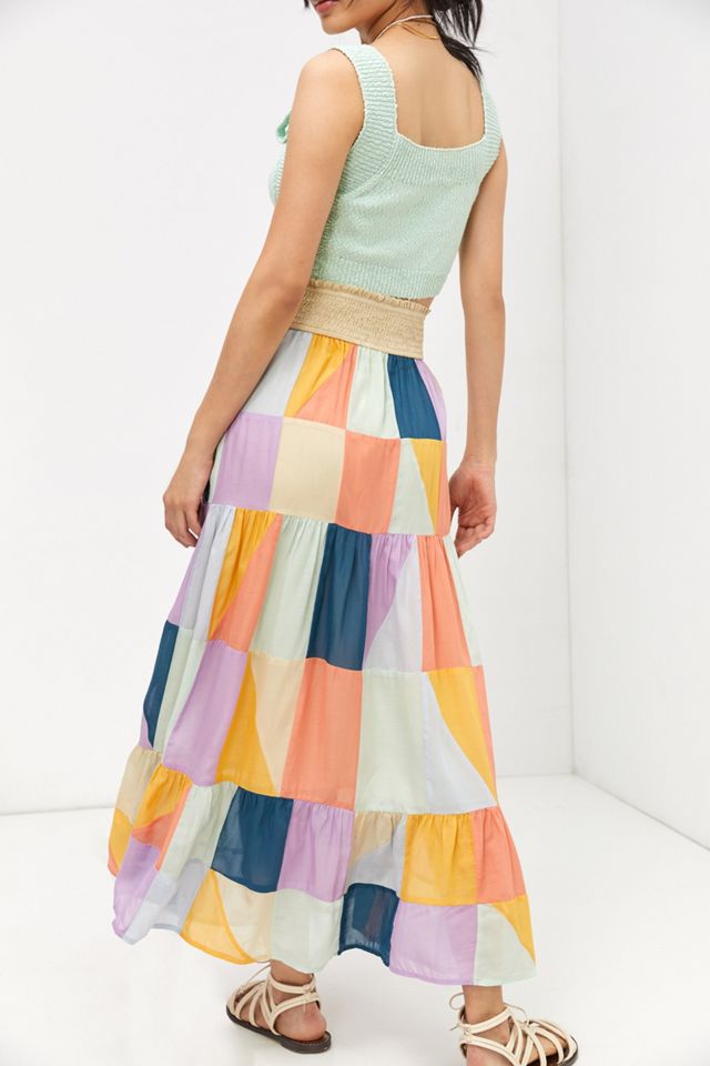 ★SCULPTOR★ Sundry Patchwork Maxi Skirt Navy SC22A459NA SCULPTOR】Sundry Patchwork Maxi Skirt Navy (SCULPTOR