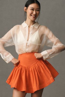 Maeve Basque-waist Flirty Mini Skirt In Orange