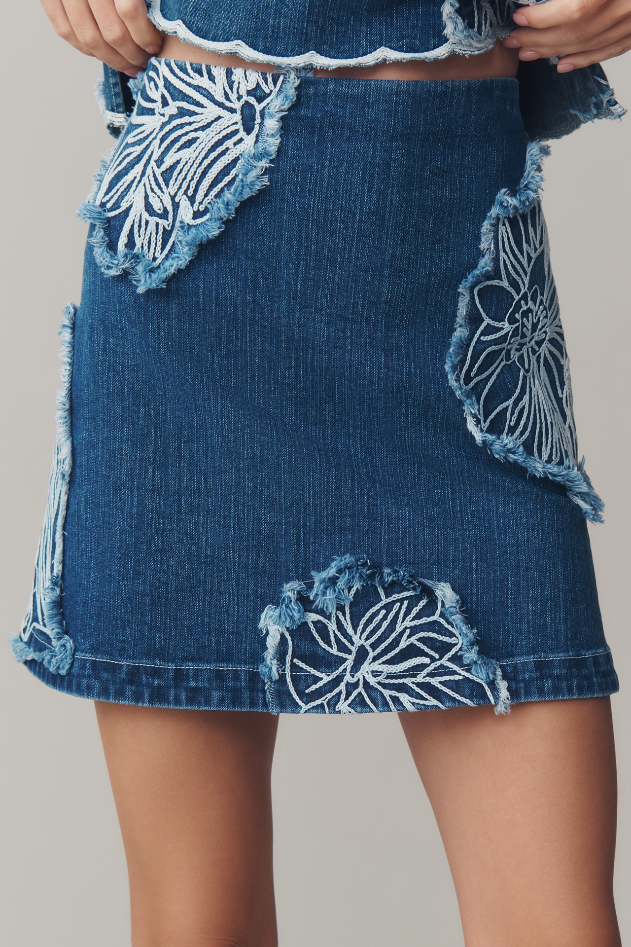 Maeve Embroidered Denim Mini Skirt