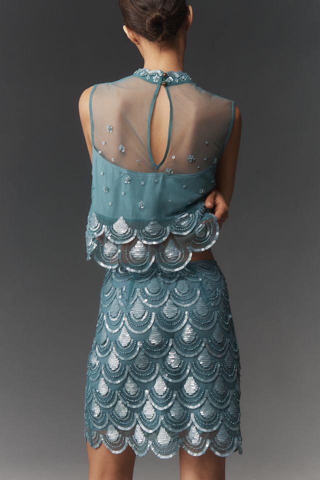 Maeve Beaded Scallop Sequin Knee-Length Skirt #2