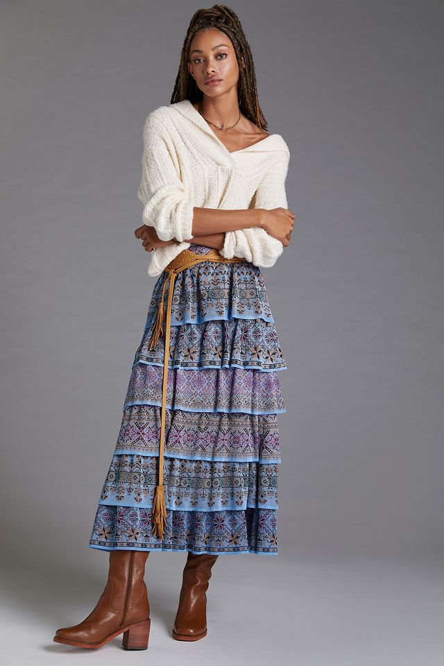 Tiered Abstract Maxi Skirt