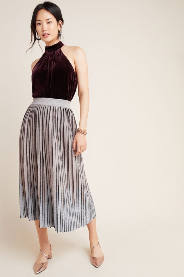Maeve Pilar Pleated Metallic Midi Skirt #2