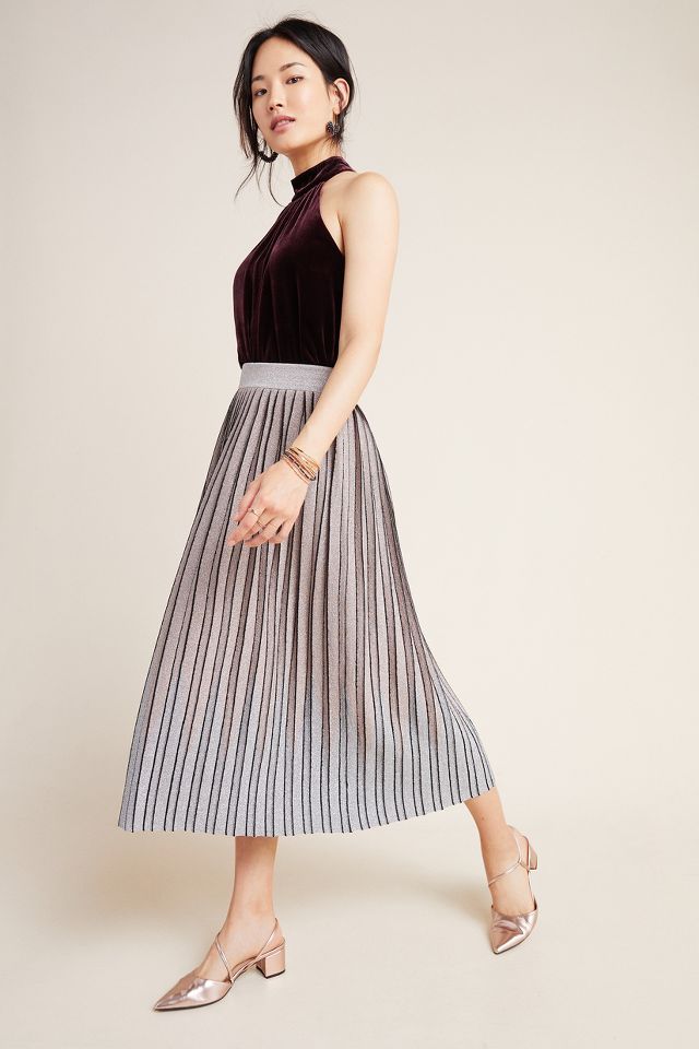 Metallic pleated 2025 skirt anthropologie