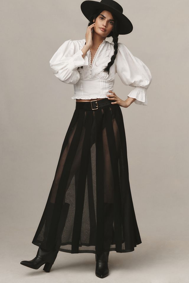 Jupe longue plissée transparente By Anthropologie #4
