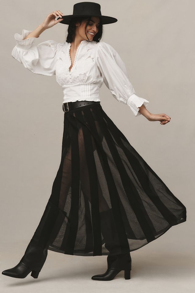 black pleated maxi skirt