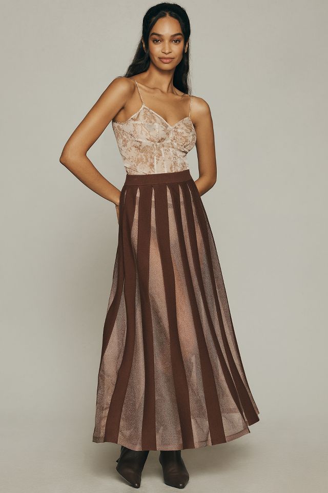 Pleated maxi outlet skirt brown