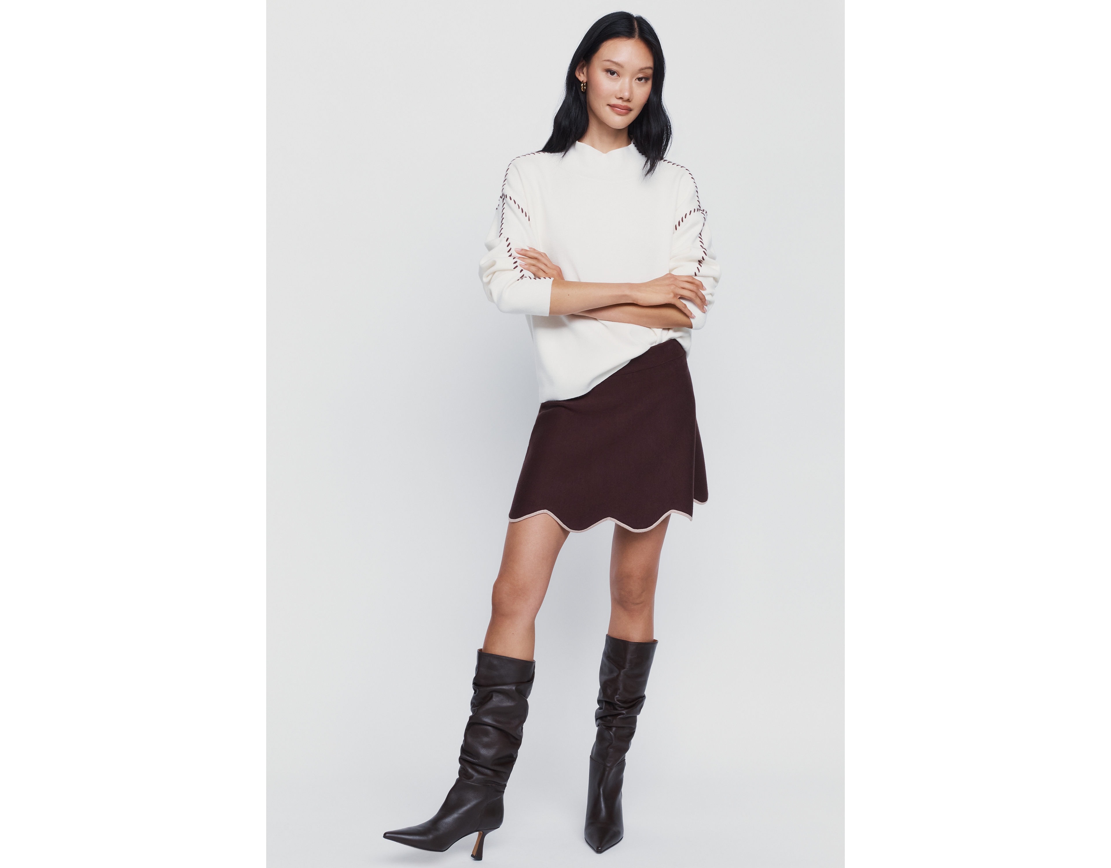Maeve Scalloped-Hem Sweater Mini Skirt