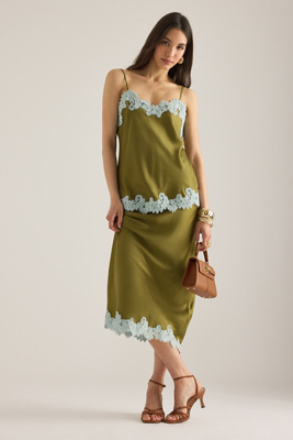 By Anthropologie Lace Trim Bias Midi Slip Skirt
