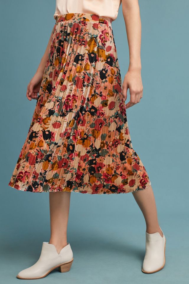 Anthropologie floral 2025 velvet skirt