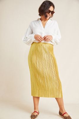 anthropologie gold pleated skirt